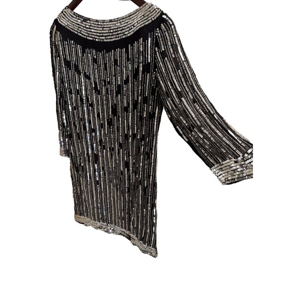 Flapper sequin 3/4 Sleeve, New Years Dress black & sliver sparkly small Gatsby - Picture 6 of 12